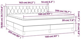 vidaXL Κρεβάτι Boxspring με Στρώμα Σκούρο Καφέ 160x200 εκ Υφασμάτινο