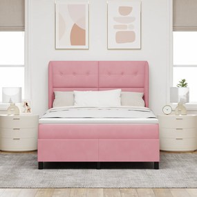 vidaXL Κρεβάτι Box Spring με Στρώμα Ροζ 140x200 εκ Βελούδο