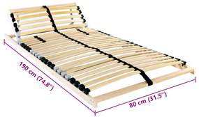 vidaXL Βάση κρεβατιού με λάμες Καστανό 80 x 190 cm Ξύλο και Μέταλλο