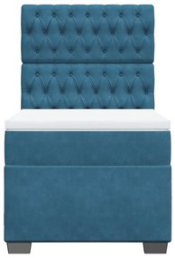 vidaXL Κρεβάτι Boxspring με Στρώμα Μπλε 90x190 εκ. Βελούδινο