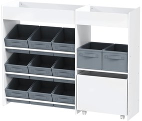 AIYAPLAY Παιδικό Ράφι Αποθήκευσης, Ντουλάπι παιχνιδιών για παιδιά με 11 υφασμάτινα κουτιά, επάνω ράφια, 3 αυτοκόλλητα, Λευκό