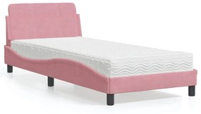 vidaXL Κρεβάτι με Στρώμα Ροζ 90x190 εκ. Βελούδινο
