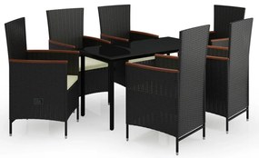 vidaXL Σετ Τραπεζαρίας Κήπου 7 Τεμαχίων Μαύρο με Μαξιλάρια