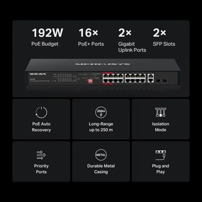 MERCUSYS rackmount switch MS120GP, 20x Gigabit θύρες, PoE+, V1.0