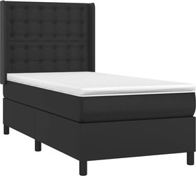 vidaXL Κρεβάτι Boxspring με Στρώμα &amp; LED Μαύρο 90x200 εκ. Συνθ. Δέρμα