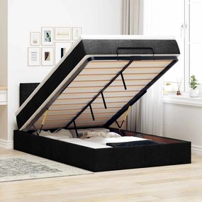 vidaXL Οθωμανικό κρεβάτι με στρώμα &amp; LEDs Μαύρο 120x190 cm Ύφασμα
