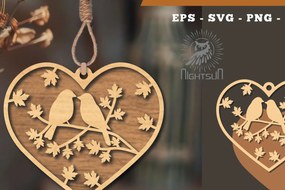 Σετ των 3 Intra απο ξύλο plywood 3mm-4mm πάχος - Στολίδι κοπής με λέιζερ Couple Birds 3 Δίασταση 6x6 cm INTRAFABR-114305436