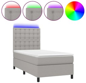 vidaXL Κρεβάτι Boxspring με Στρώμα &amp; LED Αν.Γκρι 80x200 εκ. Υφασμάτινο