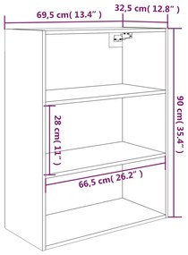 Ντουλάπι Τοίχου Κρεμαστό Λευκό 69,5 x 32,5 x 90 εκ. - Λευκό