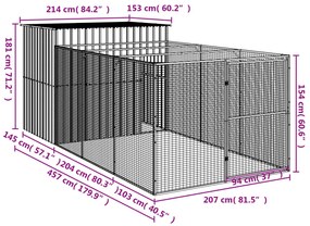 Σπιτάκι Σκύλου με Αυλή Ανθρακί 214x457x181 εκ. Γαλβαν. Χάλυβας - Ανθρακί