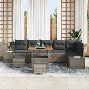 vidaXL Σετ Καναπέ Κήπου με μαξιλάρι 9 pcs Γκρι Πολυ ράταν