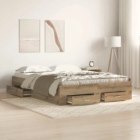 vidaXL Κρεβατοκάναπος με Συρτάρια Δρυ Επεξεργασμένο Ξύλο 140 x 190 εκ.
