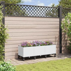 vidaXL Κήπος Γλαστράκι με Ροδάκια Λευκό 120 x 40 x 44 cm PP