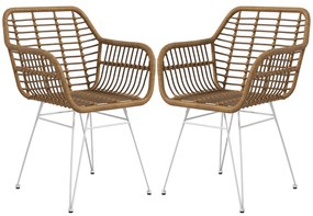 Σετ 2 καρεκλών HOMCOM σε στυλ Boho, καρέκλες κουζίνας, PE Rattan, 56 x 60 x 79 cm, φυσικό + λευκό