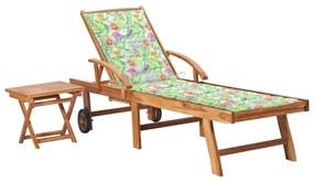 vidaXL Ξαπλώστρα από Μασίφ Ξύλο Teak με Τραπέζι και Μαξιλάρι