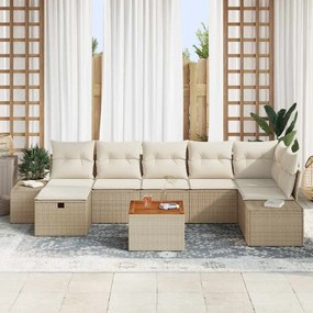 vidaXL Σετ Καναπέ Κήπου με μαξιλάρι 8 pcs Μπεζ Πολυ ράταν