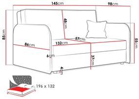 Καναπές κρεβάτι Columbus 123, Αριθμός θέσεων: 2, Αποθηκευτικός χώρος, 85x145x98cm, 62 kg, Πόδια: Μέταλλο, Έπιπλα ήδη συναρμολογημένα, Ξύλο: Πεύκο