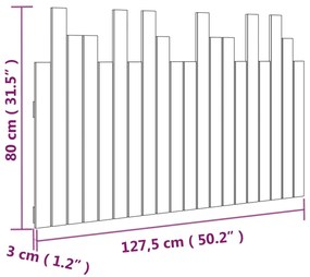 Κεφαλάρι Τοίχου Γκρι 127,5x3x80 εκ. από Μασίφ Ξύλο Πεύκου - Γκρι