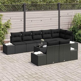 vidaXL Σετ Καναπέ Κήπου με μαξιλάρι 9 pcs Μαύρο Πολυ ράταν