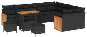 Σετ Καναπέ Κήπου με μαξιλάρι 13 pcs Μαύρο συνθετικό ρατάν