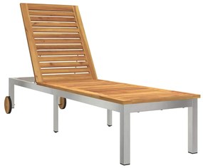 vidaXL Ξαπλώστρες 2 τεμάχια με τραπέζι 3 pcs Καφέ Στερεό ξύλο ακακίας