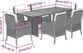 vidaXL Σετ Τραπεζαρίας Κήπου 7 Τεμ. Μαύρο Συνθετικό Ρατάν με Μαξιλάρια