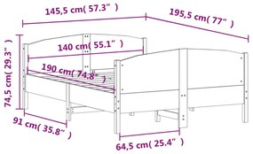 Σκελετός Κρεβ. Χωρίς Στρώμα Λευκό 140x190 εκ Μασίφ Πεύκο - Λευκό