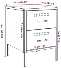 Κομοδίνα 2 τεμ. Ροζ 36x39x50,5 εκ. από Χάλυβα - Ροζ