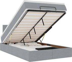 vidaXL Οθωμανικό κρεβάτι με στρώμα &amp; LEDs Ανοιχτό γκρι Ύφασμα