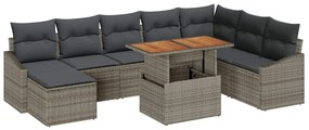 vidaXL Σέτ φαγητού για κήπο με μαξιλάρι 9 pcs Γκρι, Καφέ