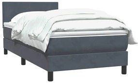 Κρεβάτι Boxspring με Στρώμα Σκούρο Γκρι 90x220 εκ. Βελούδινο - Γκρι