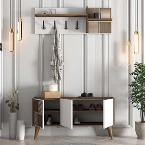 Stewehome Έπιπλο Εισόδου Λευκό με Κρεμάστρες &amp;amp; Ντουλάπι 120x35x60 cm