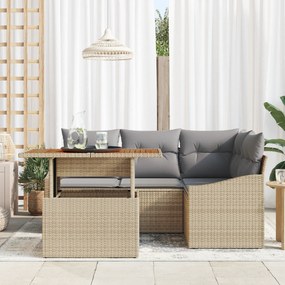 vidaXL Σετ 5 Τεμαχίων Καναπέ Κήπου με Μαξιλάρια Μπεζ Ρατάν Πολυ