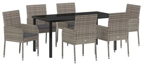 vidaXL Σέτ φαγητού για κήπο με μαξιλάρι 7 pcs Γκρι Πολυ ράταν