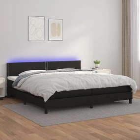 Κρεβάτι Boxspring με Στρώμα &amp; LED Μαύρο 200x200 εκ. Συνθ. Δέρμα - Μαύρο