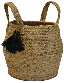 Τσάντα - Καλάθι Καλάθι 00.06.67238 Με Φούντες Φ30x24cm Ψάθινη Natural-Black Mat