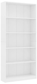 Βιβλιοθήκη με 5 Ράφια Λευκή 80 x 24 x 175 εκ. από Μοριοσανίδα - Λευκό