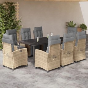vidaXL Σετ Τραπεζαρίας Κήπου 9τεμ. Μικτό Μπεζ Συνθ. Ρατάν με Μαξιλάρια