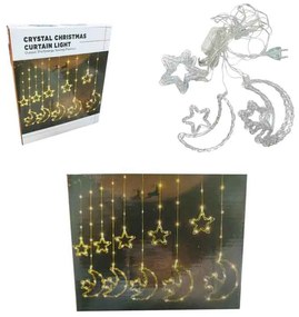 Κουρτίνα Φωτάκια Χριστουγέννων με Αστέρια και Φεγγάρια Θερμό Χρώμα 10L 3M– Crystal Christmas Curtain Light with Stars & Moons-041078-195397