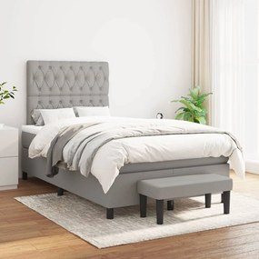 Κρεβάτι Boxspring με Στρώμα Ανοιχτό Γκρι 120x200 εκ. Υφασμάτινο