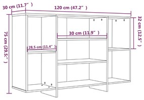 Μπουφές Γυαλιστερός Λευκός 120 x 30 x 75 εκ. από Επεξ. Ξύλο - Λευκό