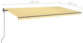 Τέντα Αυτόματη με LED &amp; Αισθητήρα Ανέμου Κίτρινη/Λευκή 6 x 3 μ. - Κίτρινο