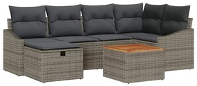 vidaXL Σετ Καναπέ Κήπου με μαξιλάρι 7 pcs Γκρι Πολυ ράταν