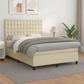 vidaXL Κρεβάτι Boxspring με Στρώμα Κρεμ 140x190εκ. από Συνθετικό Δέρμα
