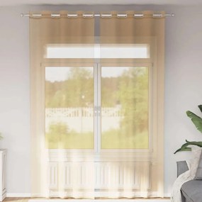 vidaXL Voile κουρτίνες με ροδέλες 2 τεμάχια Χρώμα Άμμου