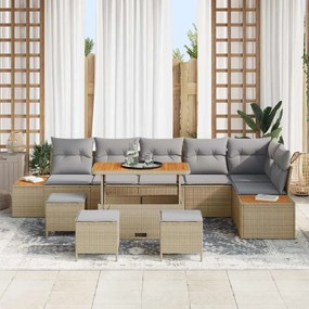 vidaXL Σετ Καναπέ Κήπου με μαξιλάρι 10 pcs Μπεζ Πολυ ράταν
