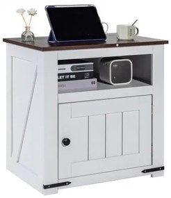 VEVOR Farmhouse End Table Square Night Stand with USB Ports and Outlets White