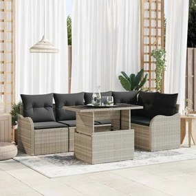 vidaXL Σετ Καναπέ Κήπου 6 pcs Ανοιχτό γκρι 100 x 55 x 73 εκ Πολυ ράταν