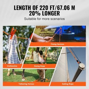 VEVOR Arborist Tree Climbing Rope Double Braid Polyester 1,9 cm (3/4") x 67,1 m (220') 24-Strand