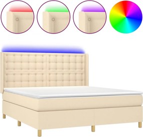 vidaXL Κρεβάτι Boxspring με Στρώμα &amp; LED Κρεμ 160x200 εκ. Υφασμάτινο